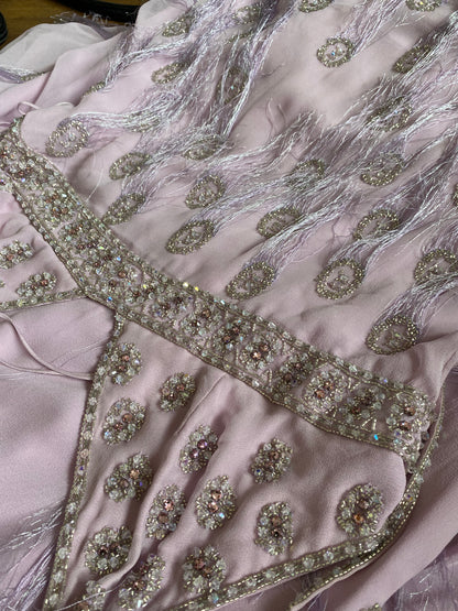 Lilac 100% silk fringe evening gown UK 10