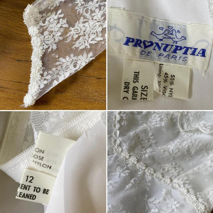 Pronuptia vintage white lace long sleeve wedding dress uk 10