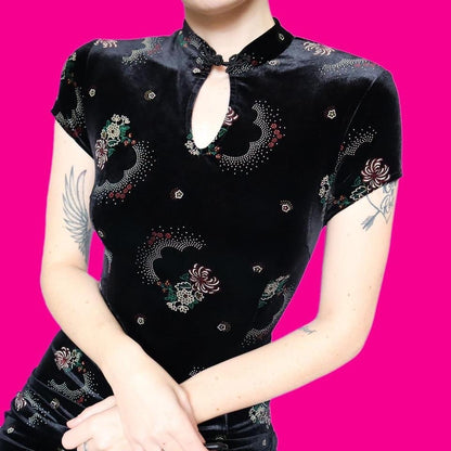 Black velvet short sleeve mini dress UK 12