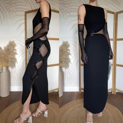 Frank Usher black sheer panelled evening dress uk 10