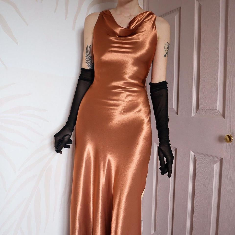 YVE London copper silky evening gown UK 8