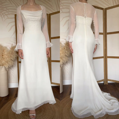 D’zage ivory long sleeve pearl wedding dress uk 12-14