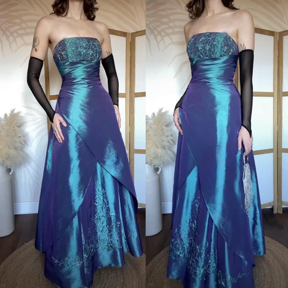 Aqua iridescent strapless a-line prom dress uk 10-12