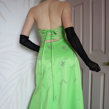 Morgan & Co green beaded halter neck evening gown UK 14