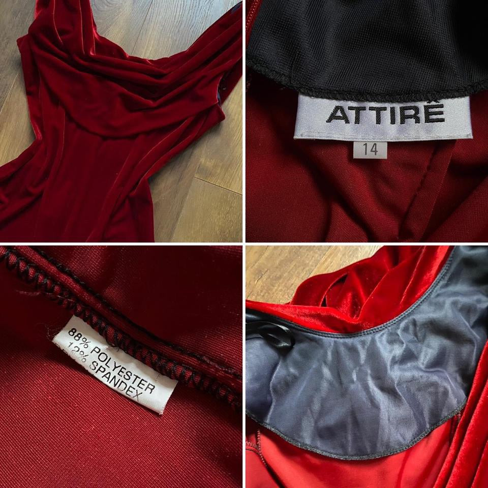 Red velvet stretch evening dress UK 14