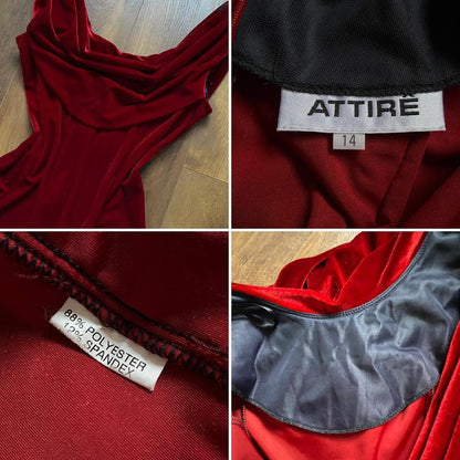 Red velvet stretch evening dress UK 14