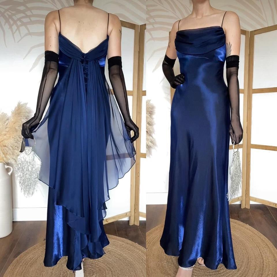 Navy silky evening dress uk 14-16
