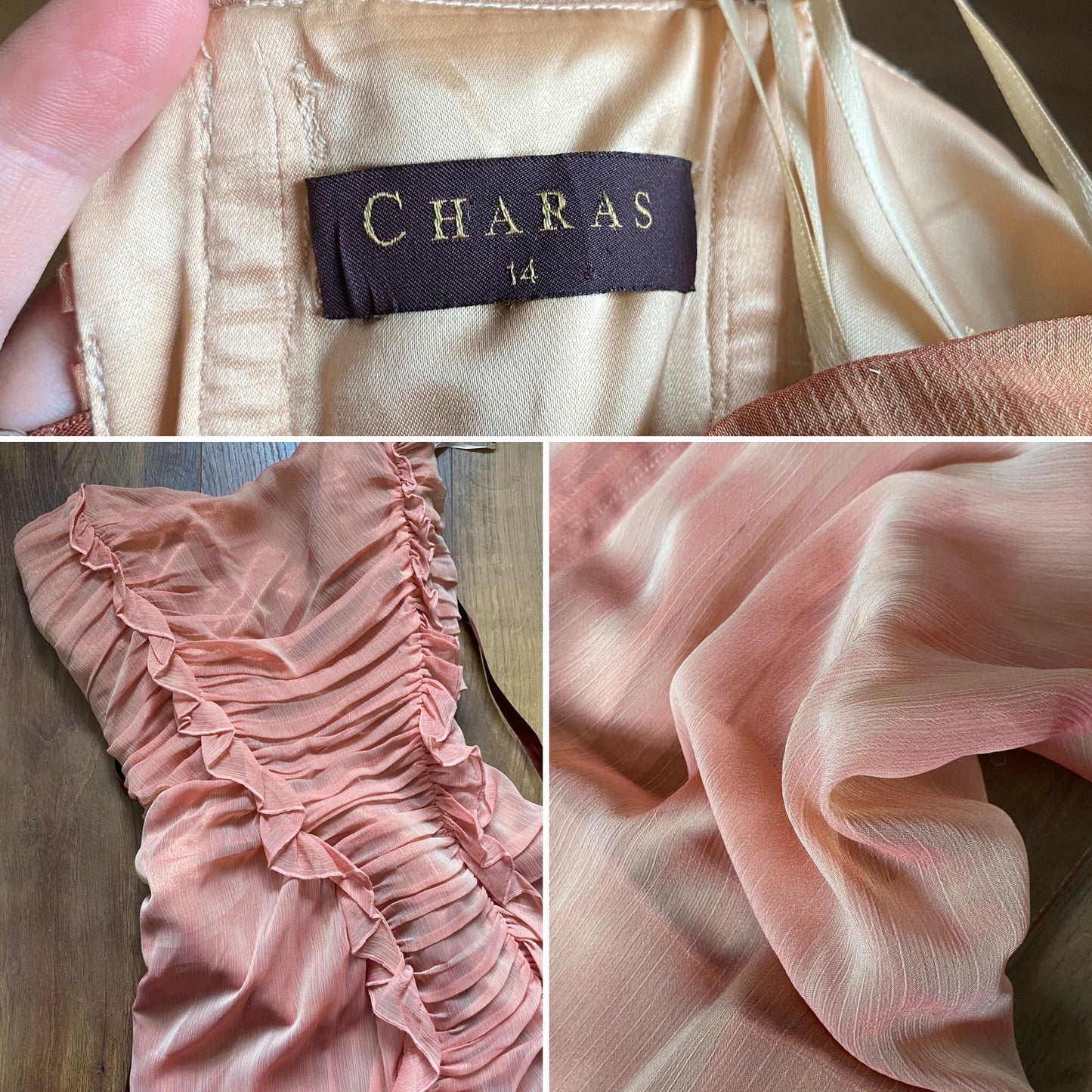 Peach Charas Strapless Lace Up Midi Dress UK 12