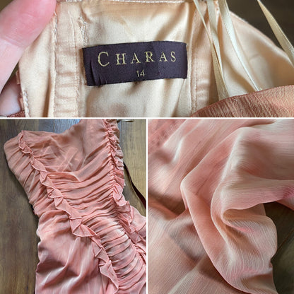Peach Charas Strapless Lace Up Midi Dress UK 12