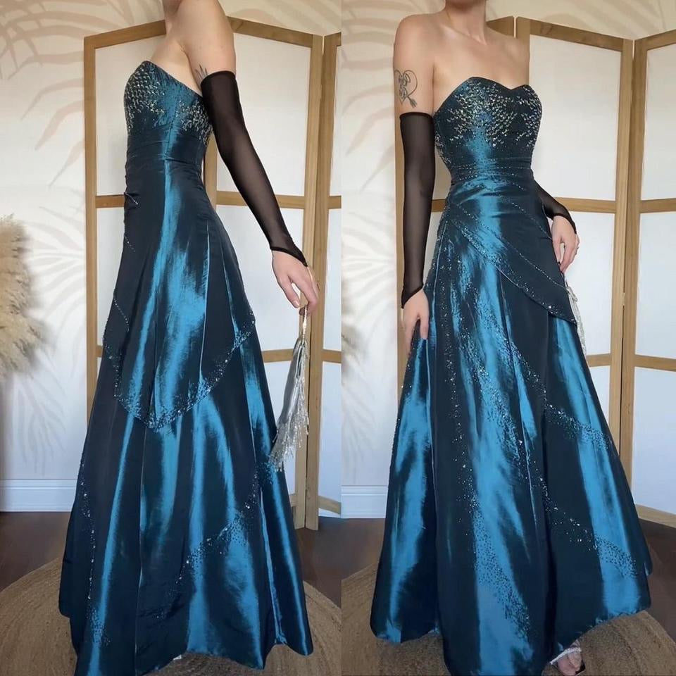 Teal beaded strapless prom dress uk 8
