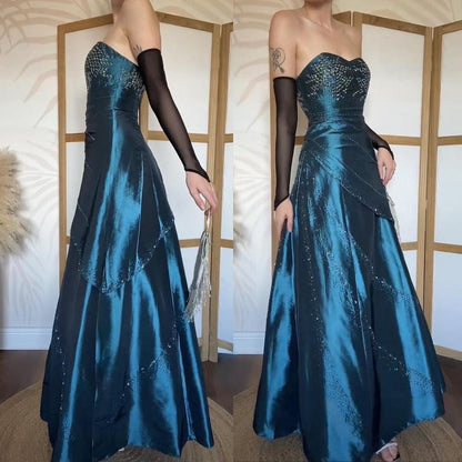 Teal beaded strapless prom dress uk 8