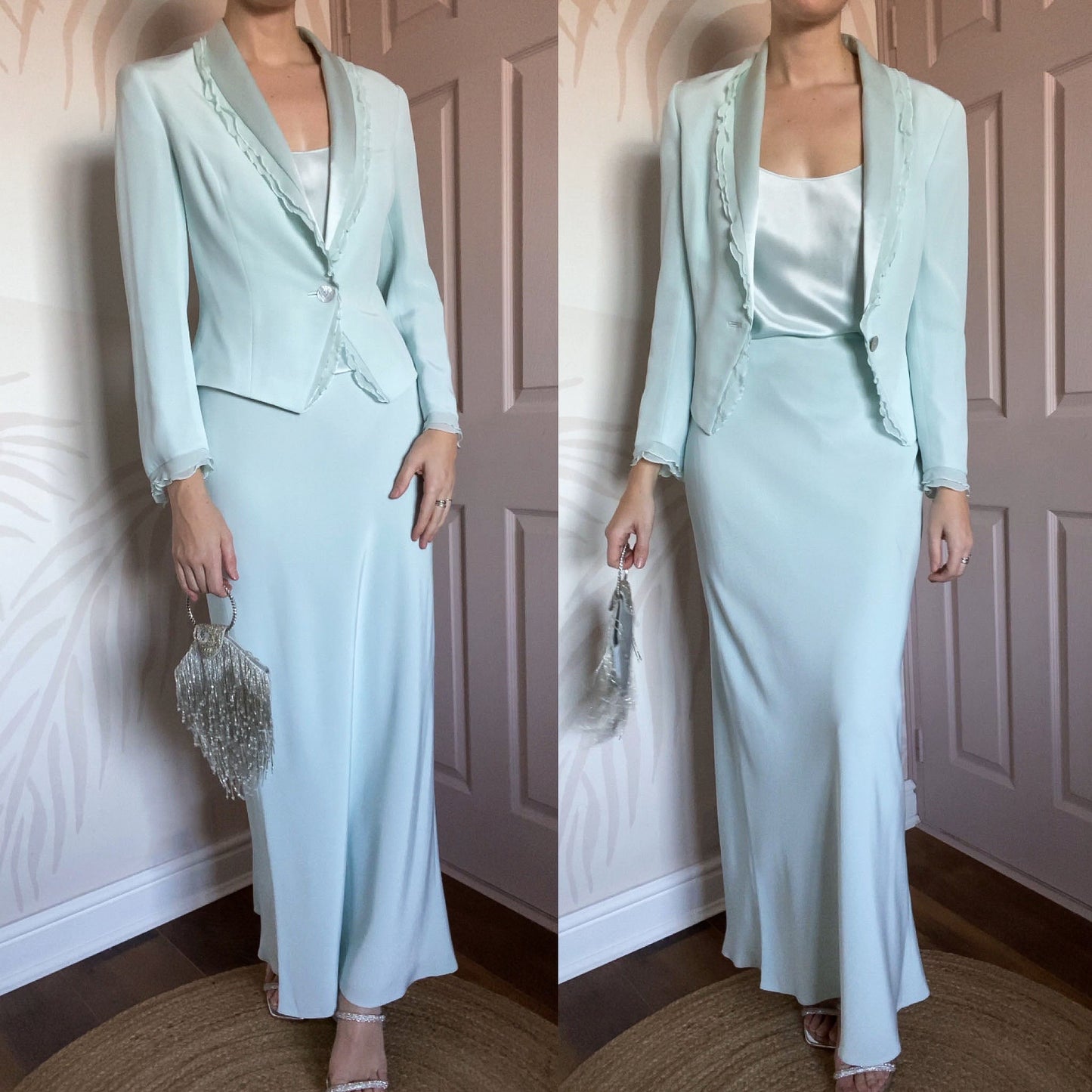 Baby blue Dusk 3 piece evening suit UK 10