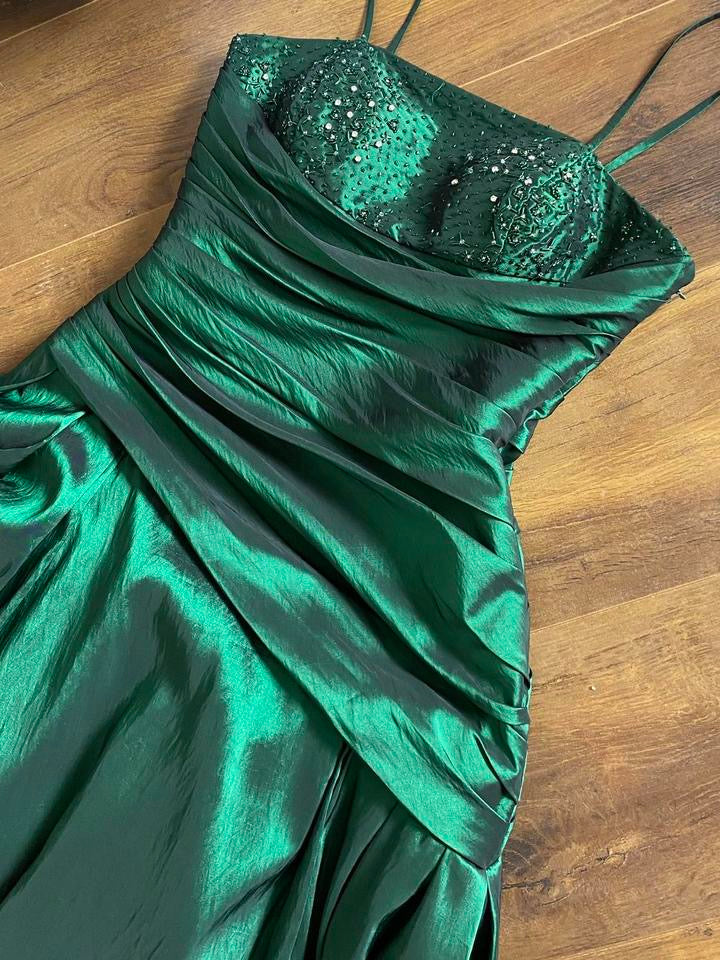 Emerald green taffeta prom dress & shawl uk 10