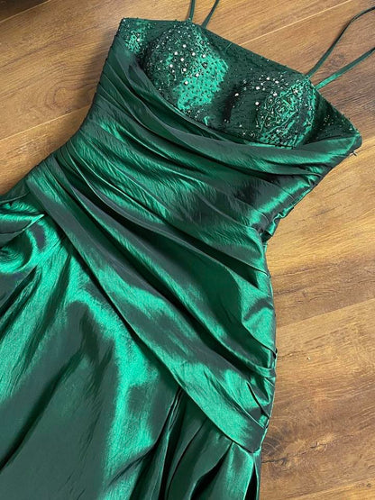 Emerald green taffeta prom dress & shawl uk 10