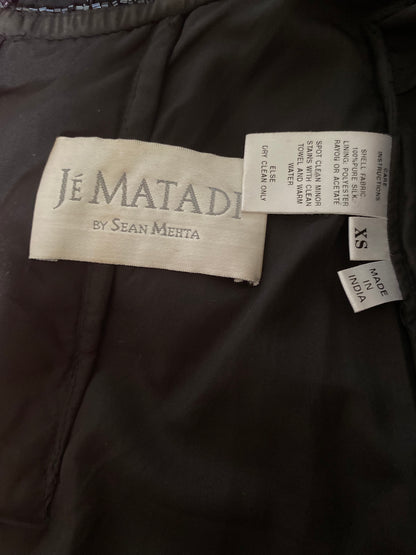 Black petite 100% silk beaded evening dress UK XS