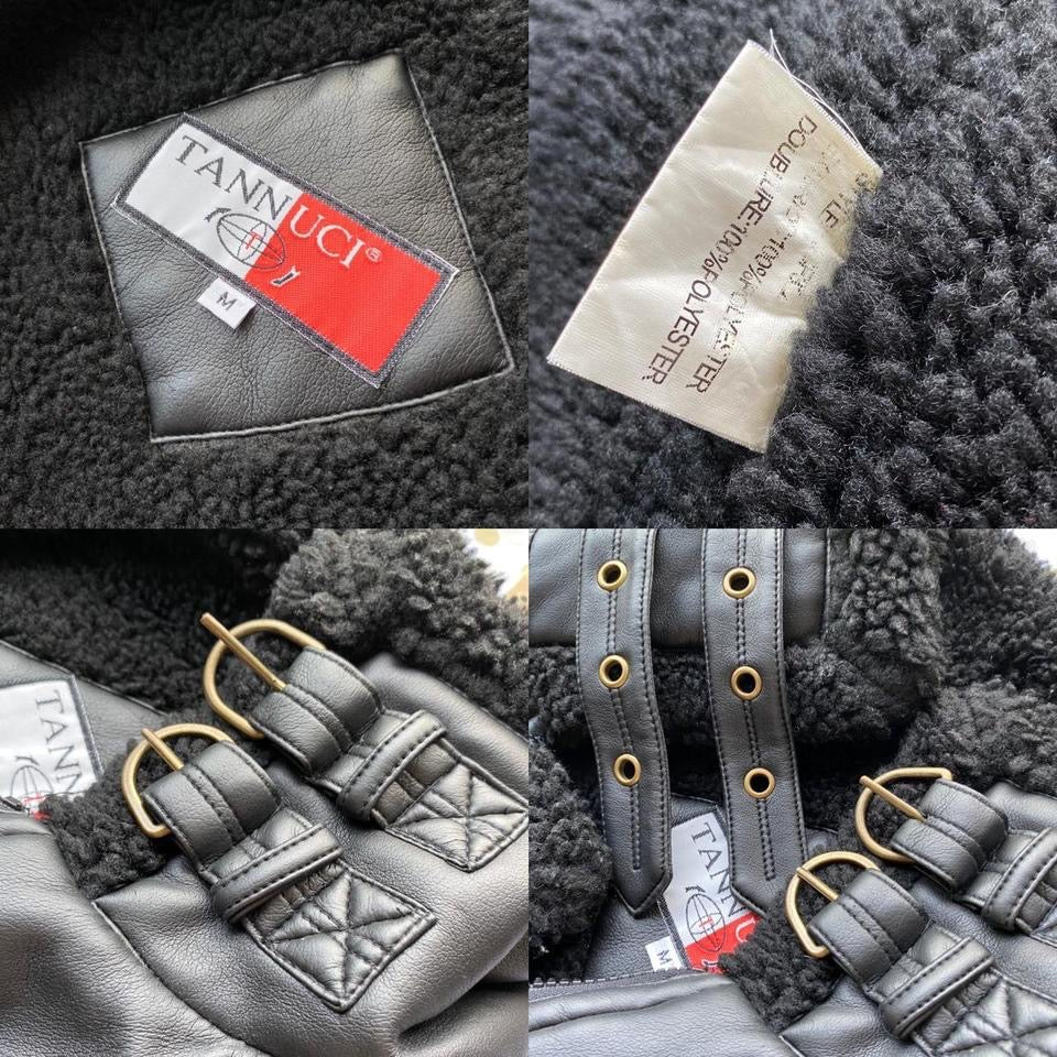 Black faux leather aviator coat UK M