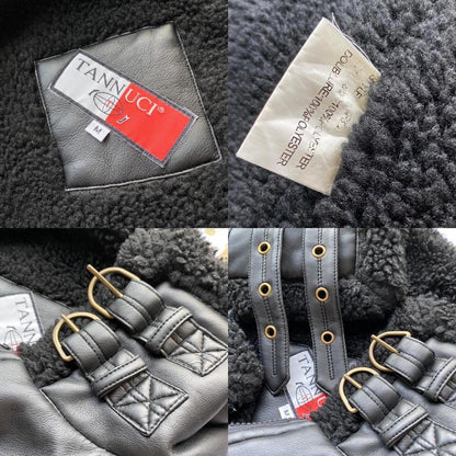 Black faux leather aviator coat UK M