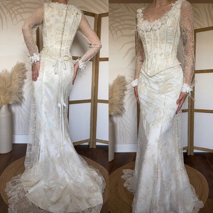 Ian Stuart champagne lace wedding dress uk 12