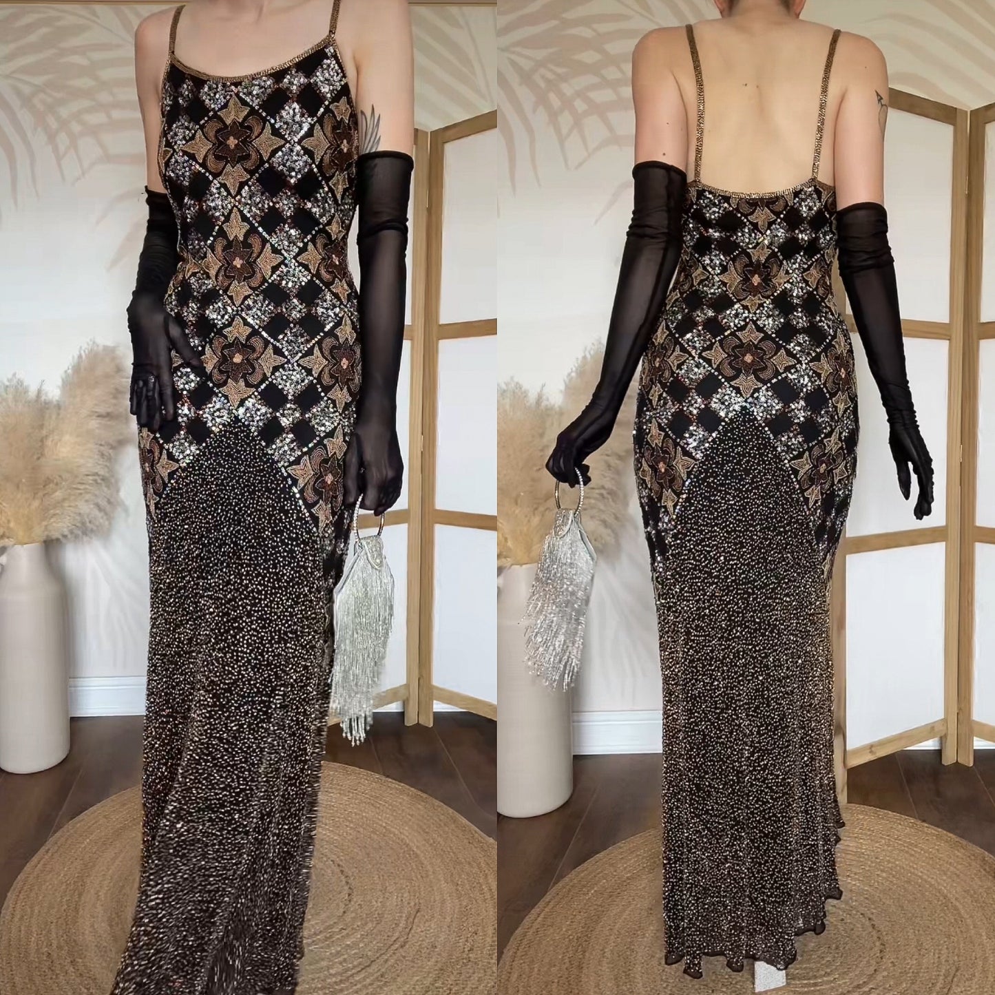 Aftershock silk beaded & sequin evening dress uk 12
