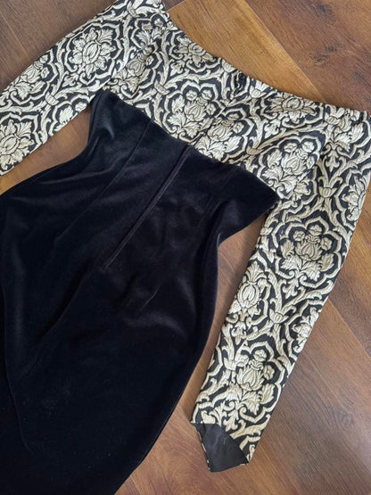 Black & gold Consortium off shoulder evening dress uk 10