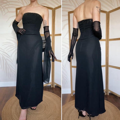 Black Pronuptia 3-piece corset/skirt & shawl set uk 8
