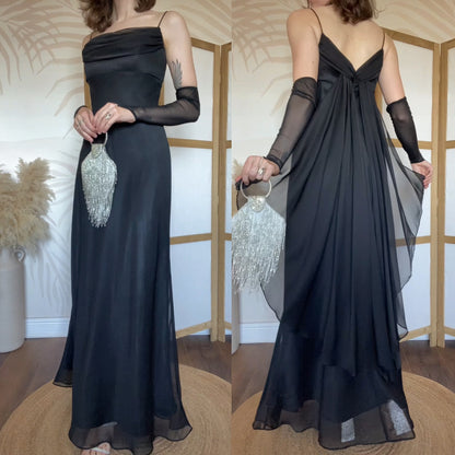 Tiffany’s black chiffon prom dress uk 10-12