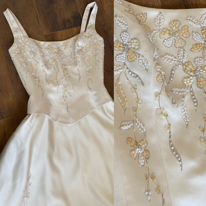 Champagne Benjamin Roberts wedding dress with detachable train uk 12-14