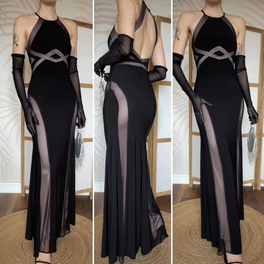 Morgan & Co black & tan stretch evening dress UK 10