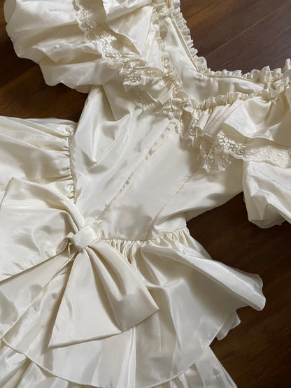 Vintage ivory 80s puff sleeve wedding dress uk 10-12