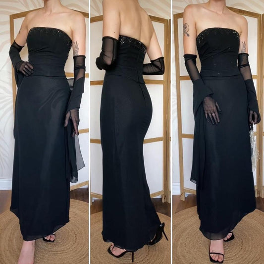Black Pronuptia 3-piece corset/skirt & shawl set uk 8