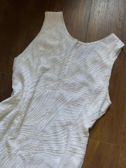 Frank Usher vintage white heavily beaded wedding dress UK 16