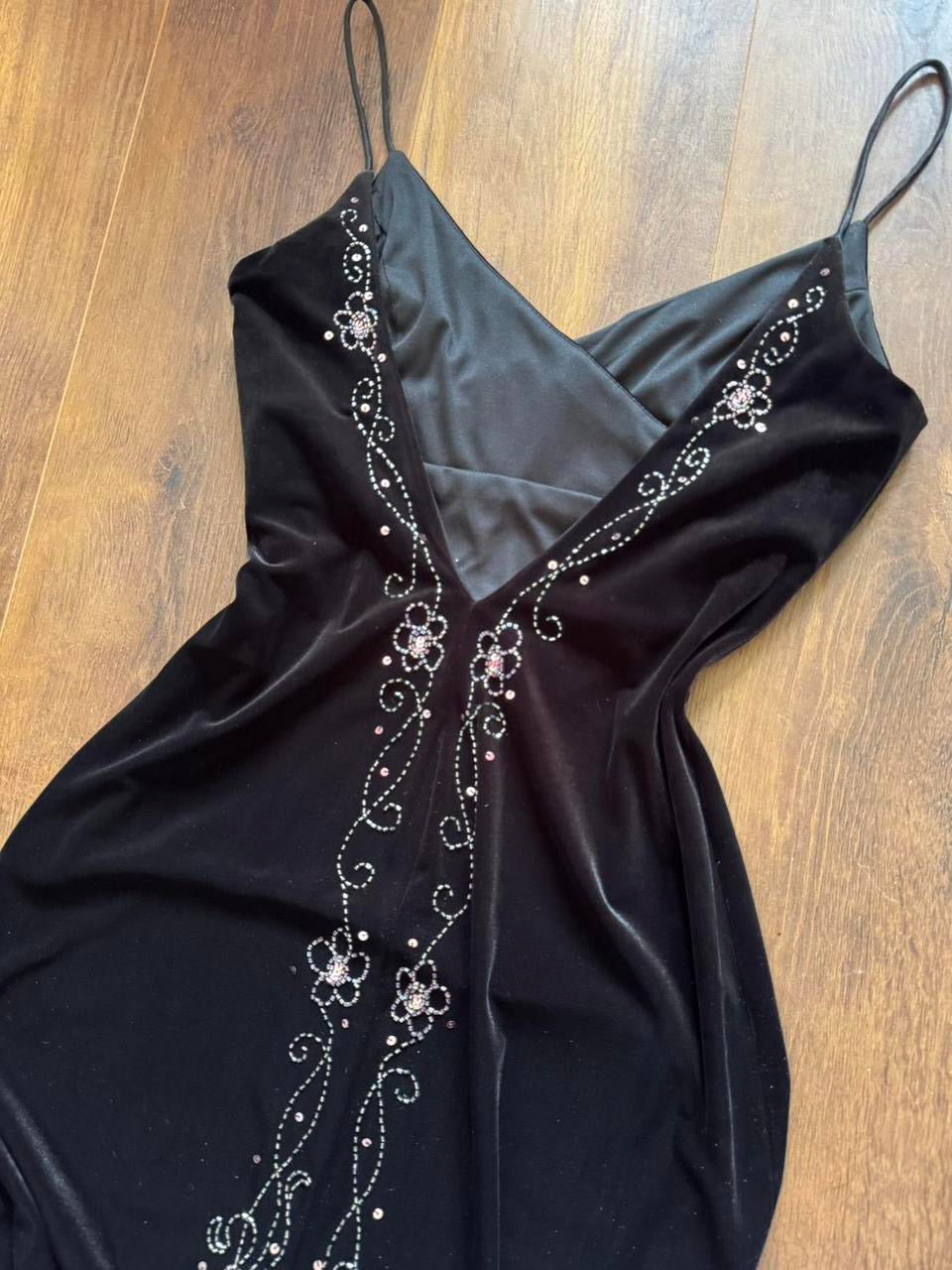 Flori black velvet 90s beaded gown uk 12 & 16 available