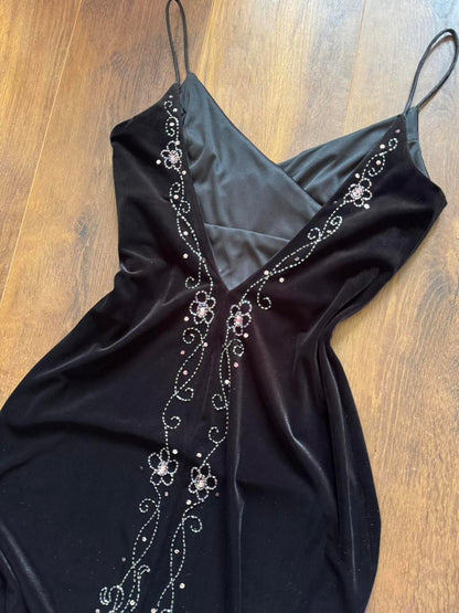 Flori black velvet 90s beaded gown uk 12 & 16 available