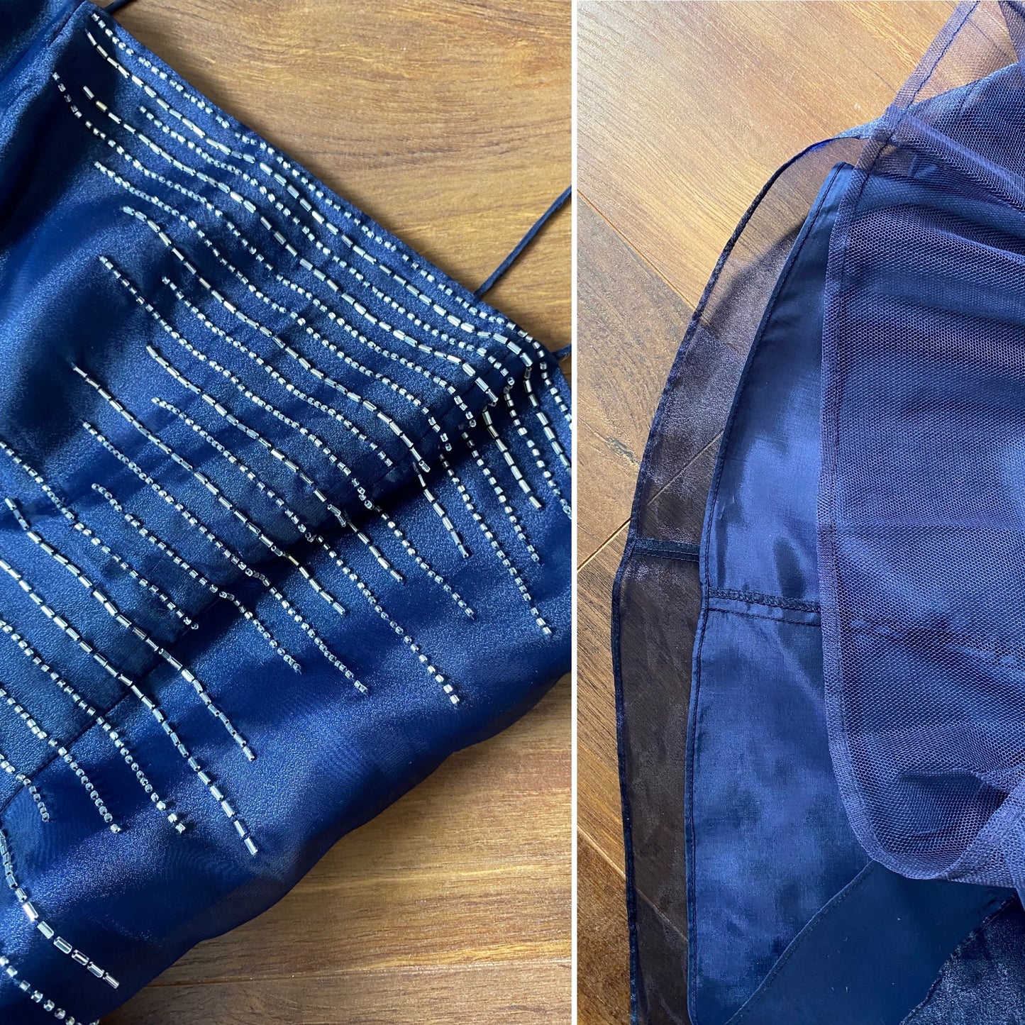 Morgan & Co navy beaded a-line prom dress UK 12