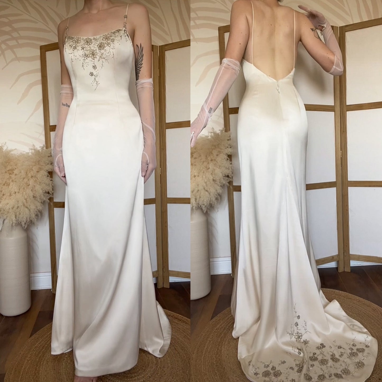 100% silk Carol Li Couture ivory low back wedding dress uk 10
