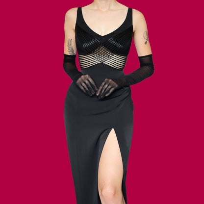 Frank Usher black beaded evening dress UK 12