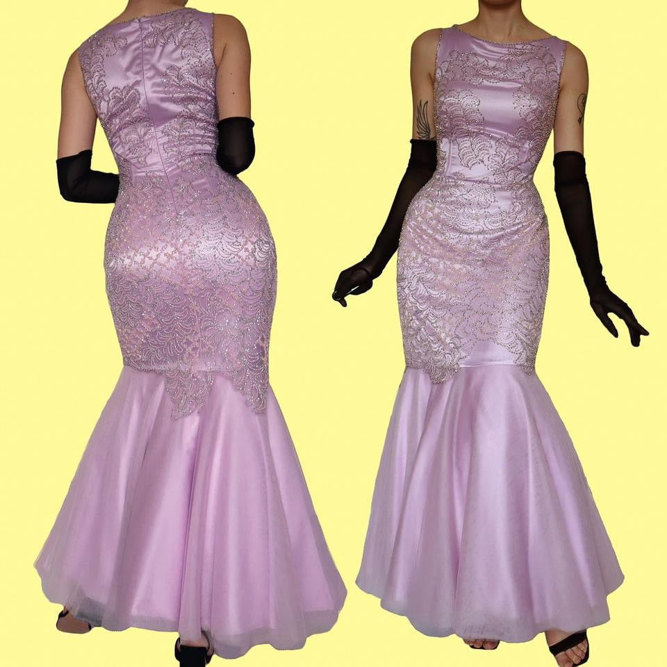 Lilac beaded Goya fishtail prom dress UK 10