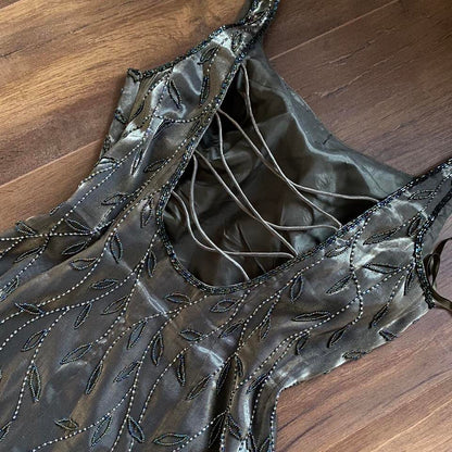 Christine Elizabeth iridescent green beaded gown UK 12