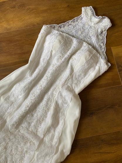 Frank Usher white lace high neck beaded wedding dress UK 12