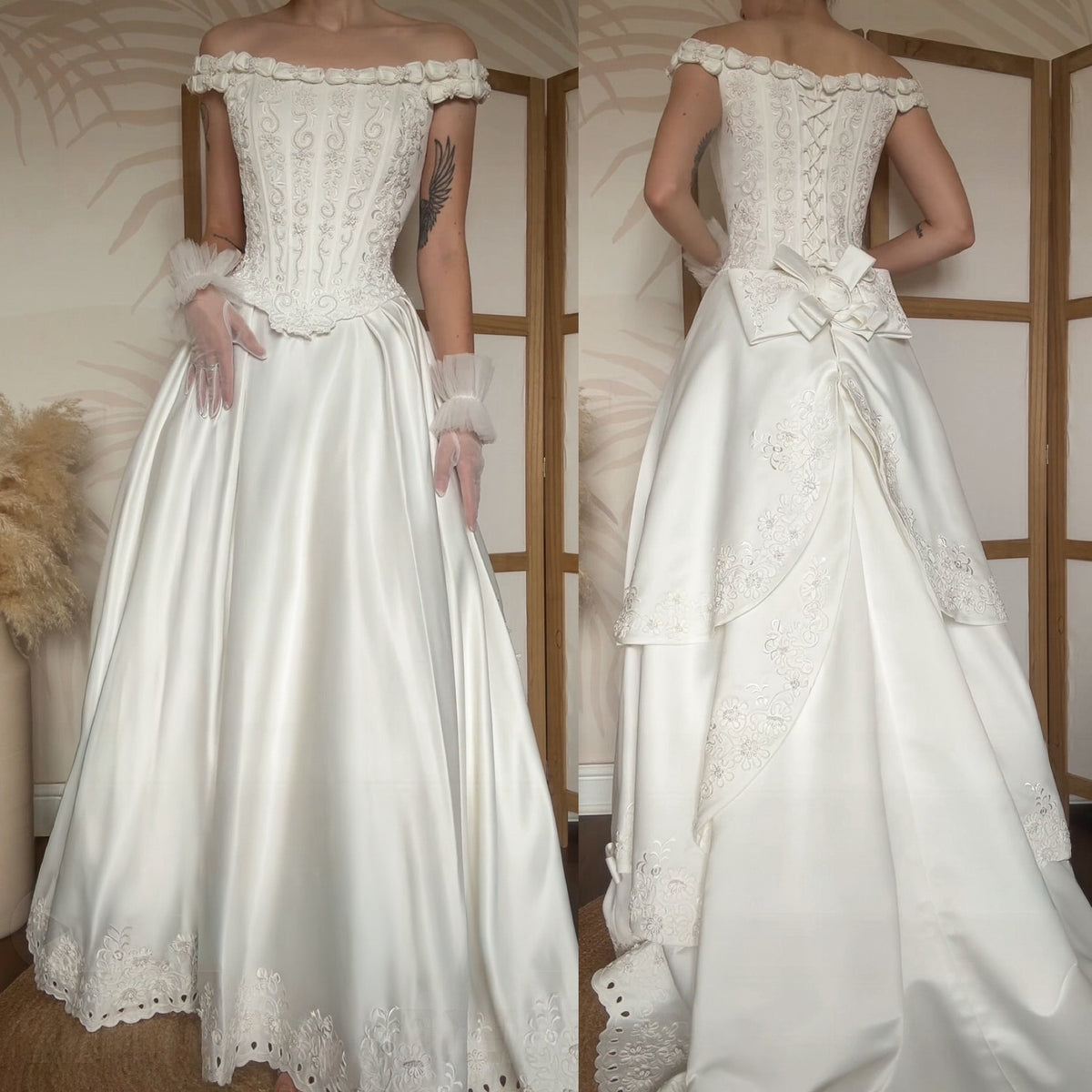 Ivory off shoulder 80s wedding dress uk 8-10 & uk 10-12 (shorter) available