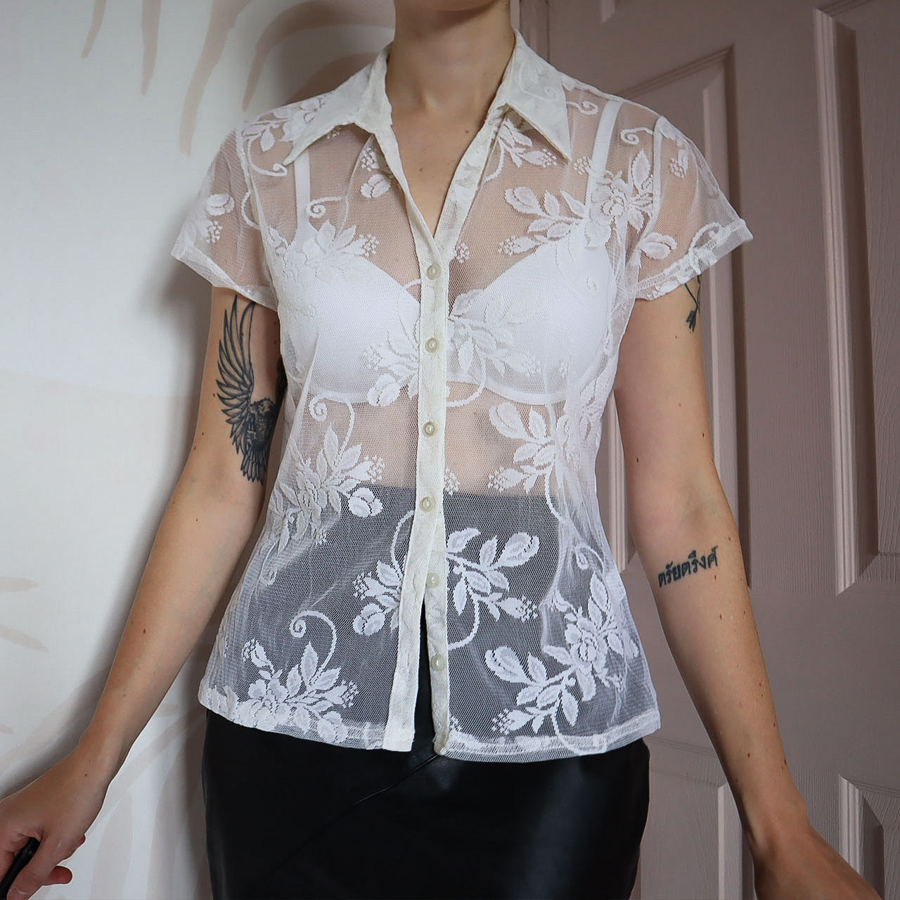 Berkertex off white sheer blouse UK S-M