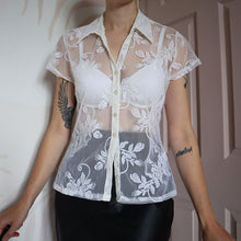 Load image into Gallery viewer, Berkertex off white sheer blouse UK S-M
