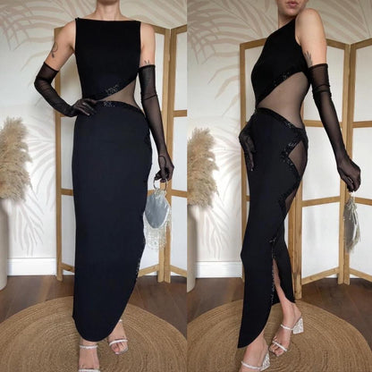 Frank Usher black sheer cut out evening dress uk 12