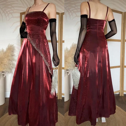Shimmery red beaded a-line prom dress & shawl uk 10