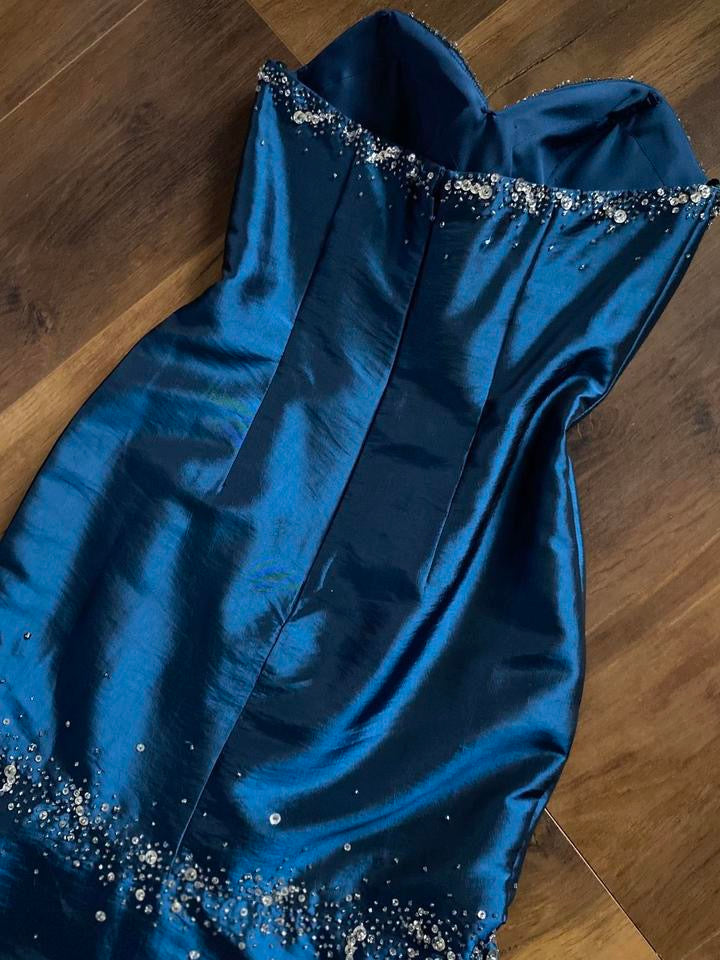 Shimmery blue strapless fishtail prom dress uk 8