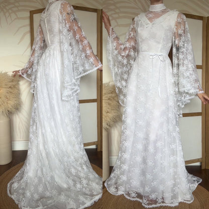 White lace flared sleeve wedding dress uk 8