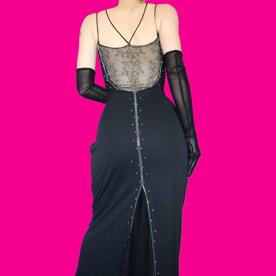 Black beaded Dave & Johnny evening dress uk 10