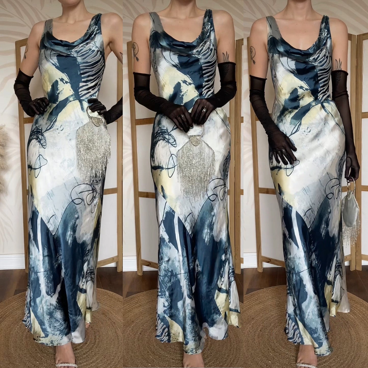 Silk blend print evening slip dress UK 10-12