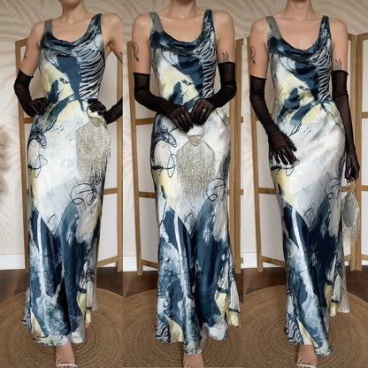 Silk blend print evening slip dress UK 10-12
