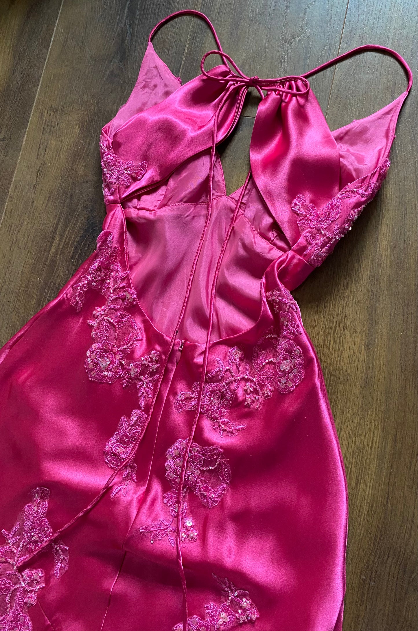 Niki Livas pink satin prom dress uk 10